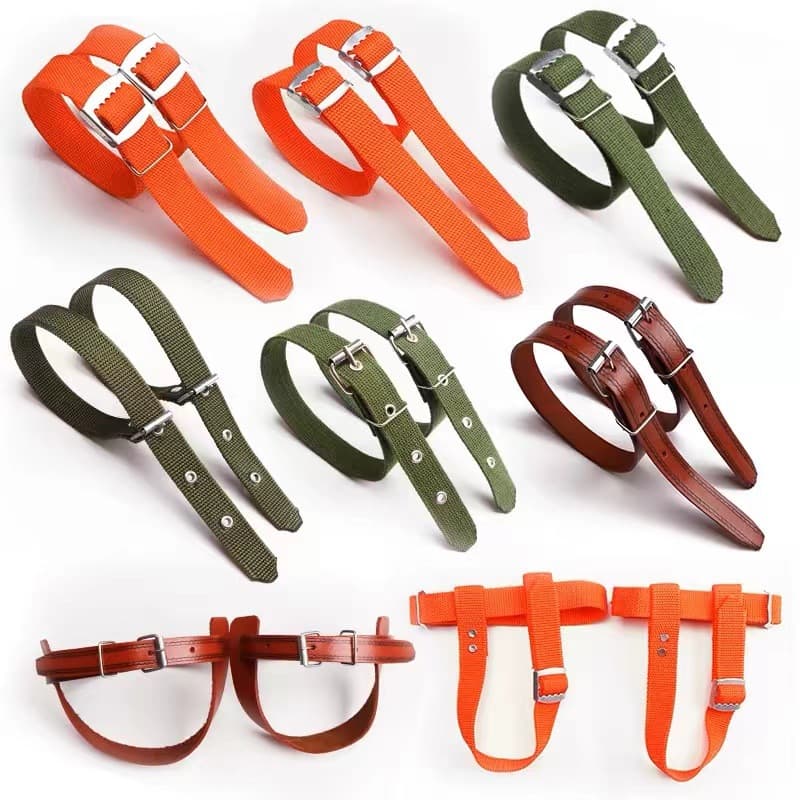 Manufacturer of electrician's foot straps with leather cowhide cement pole climbing straps, wooden pole foot straps with foot buckles and tie straps, iron shoelaces