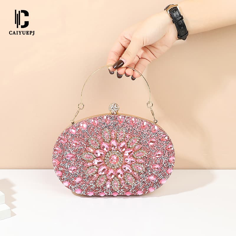 New Cross-Border Diamond Clutch Evening Bag Oval Shoulder Bag Handheld Cheongsam Bag Shell Bag