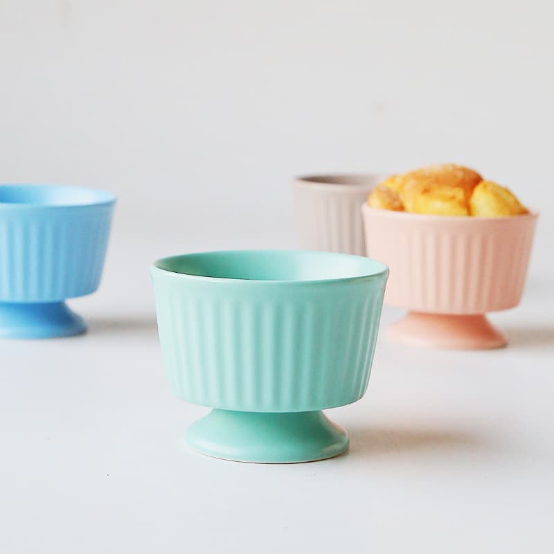 Dessert striped cup pudding bowl soufflé bowl ceramic baking bowl embossed vertical pattern small bowl ice cream ice cream bowl tall