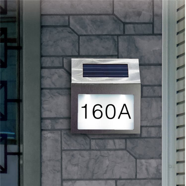 Factory Supply Solar LED Wall-Mounted House Number Sign Stainless Steel Address Light for Courtyard Villa