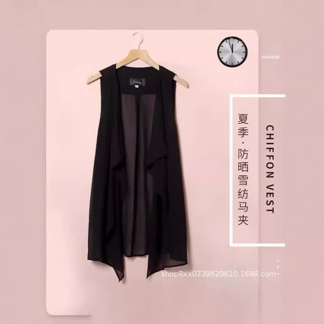 Korean Style Women's Vest Summer Sleeveless Chiffon Cardigan Jacket Versatile Japanese and Korean Casual Mid-Length