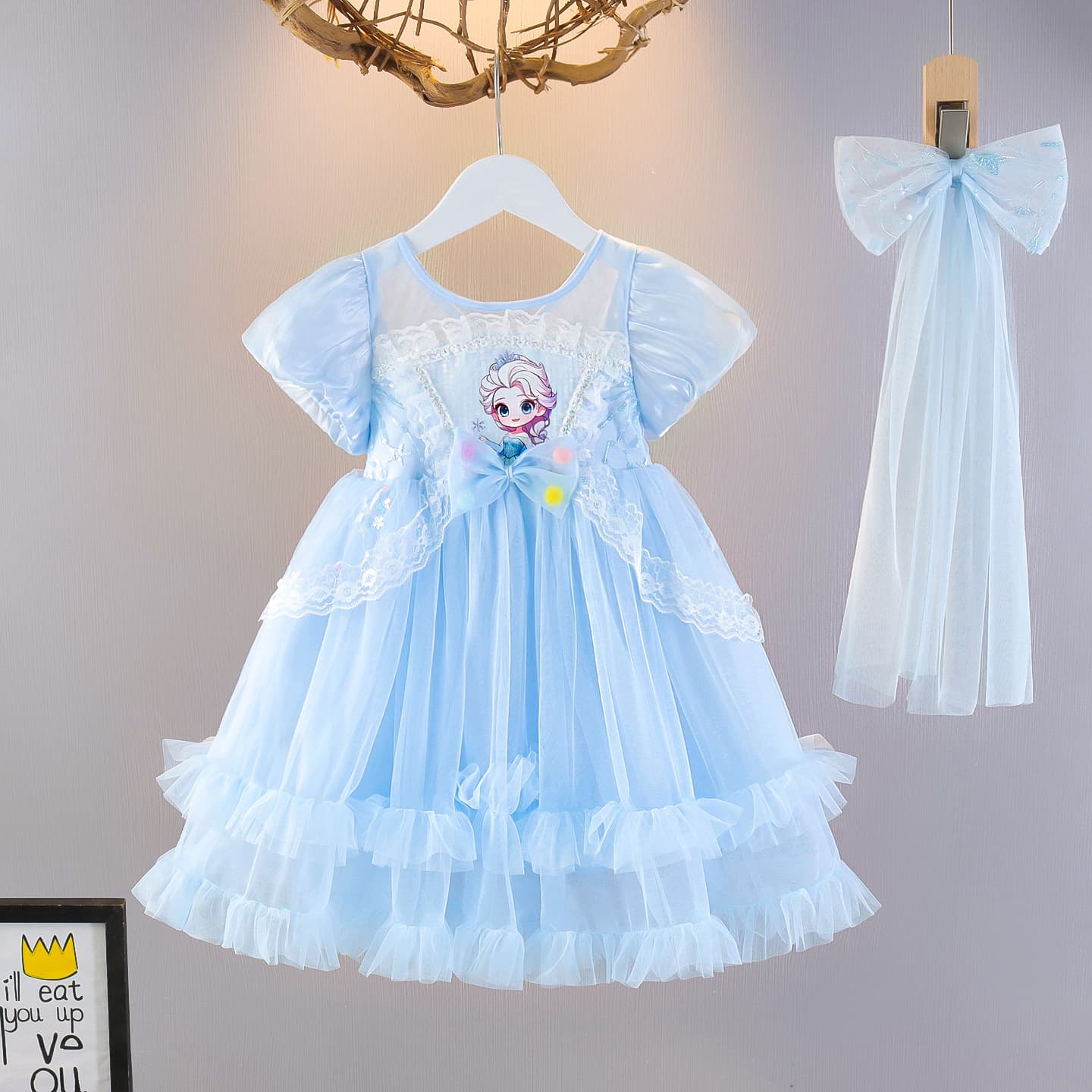 Wholesale Girls Summer Elsa Dress New Frozen Princess Dress with Veil Birthday Party Gown