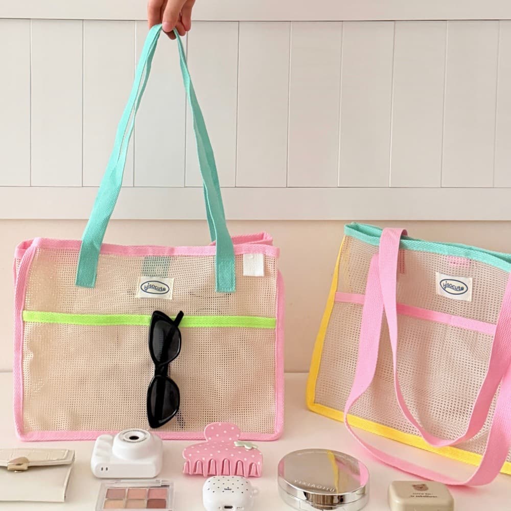 Korean style large-capacity handbag mesh drain beach bag high-end women's shoulder bag travel portable storage bag