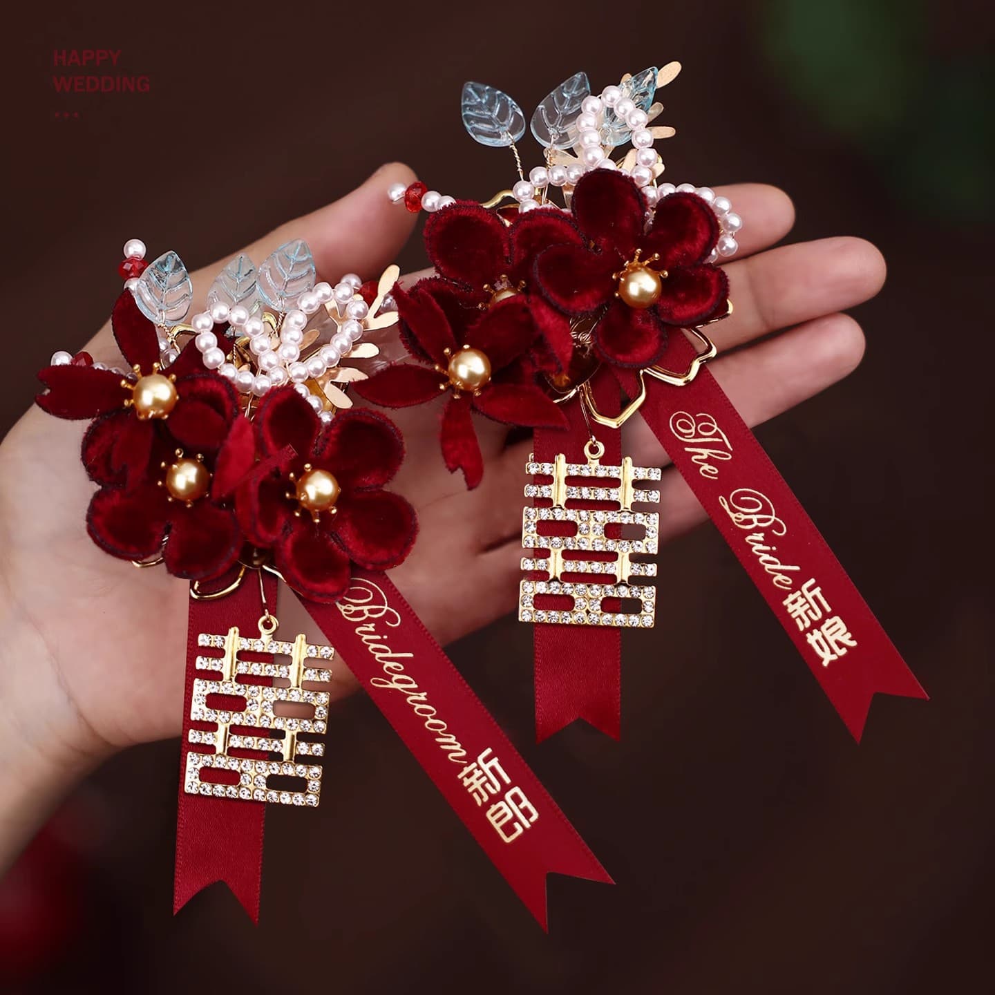 Full Set of Wedding Corsages and Pins for Groom, Bride, Parents, Family, Bridesmaids, and Groomsmen