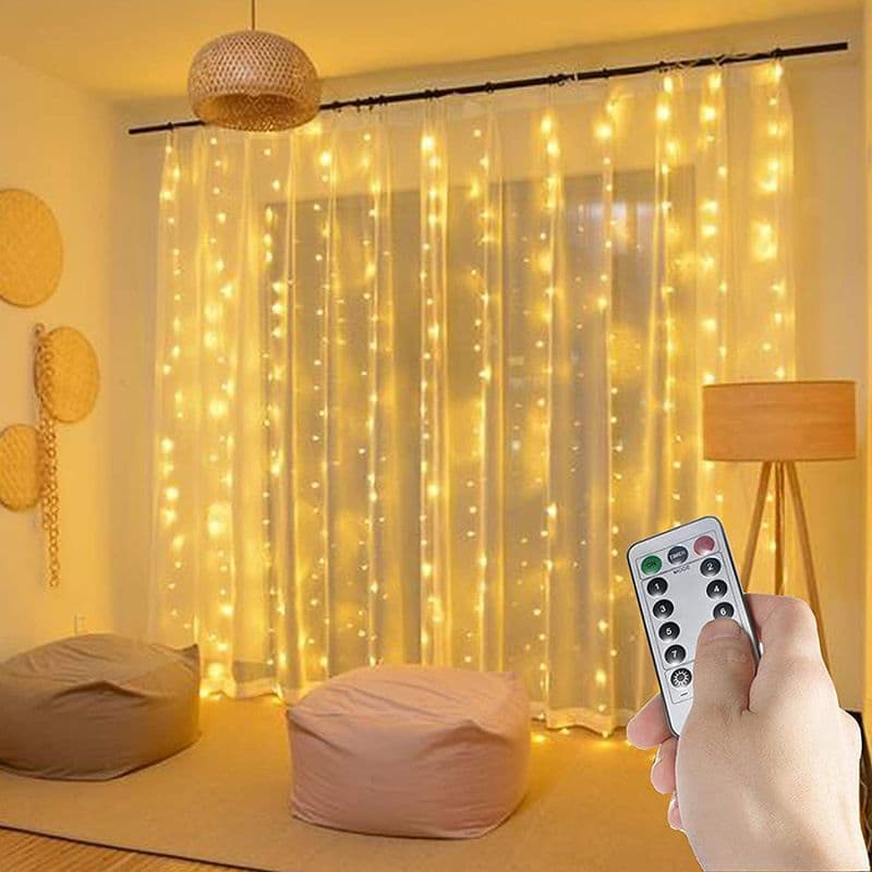 Popular Curtain String Lights Battery Remote Waterfall Lights Streamer Background Bay Window Atmosphere Light Bedroom Starry Sky Lights