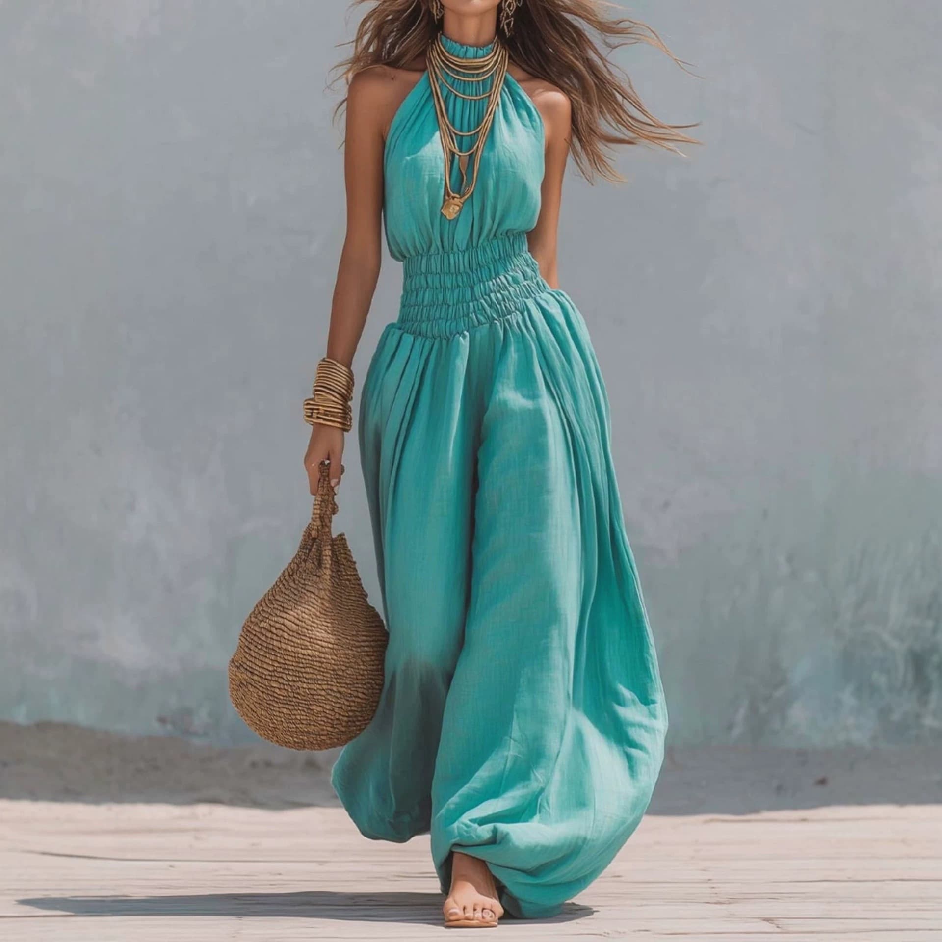 European and American Cross-Border TK Amazon Temu Summer Hot Selling Fashion Street Style Sleeveless Halter Neck Harem Pants Jumpsuit Women