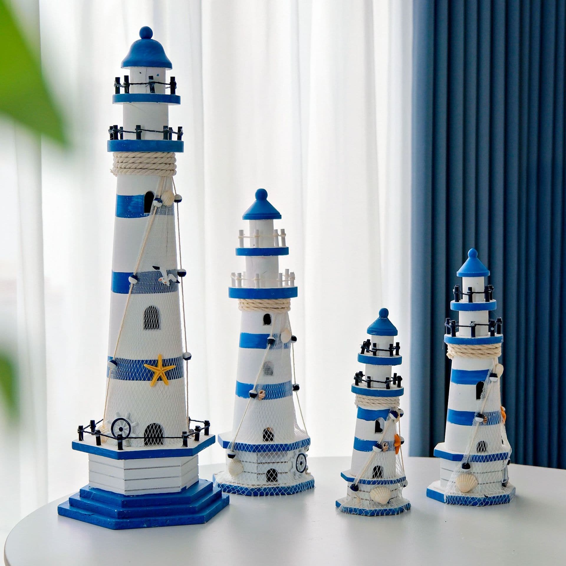 Mediterranean Style Creative Old Wooden Large Lighthouse Ocean Watchtower Home Decorations Floor-Standing Desktop Decorations