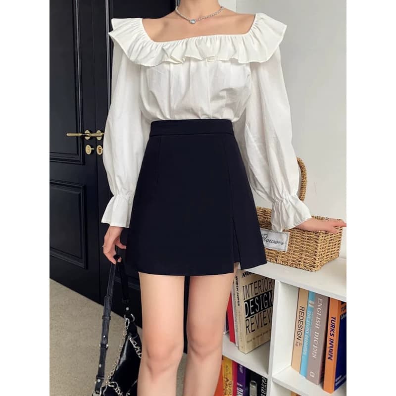 2026 Suit Short Black Irregular Slit Women's Summer High Waist Slim Professional Skirt A-Line Skirt.
