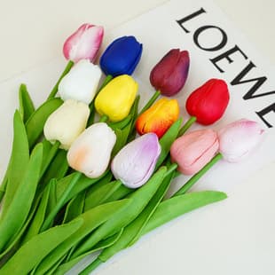 Artificial Tulip Cross-Border Source New Home Decoration Single Stem Hand Feel PU Mini Tulip Artificial Flower