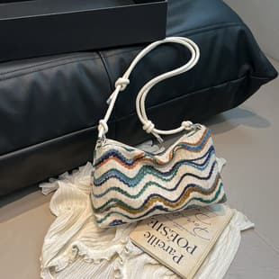 Striped Contrast Color Bag for Women, 2025 Spring New Casual Bag, Cross-Border Travel Beach Vacation Bag, Shoulder Bucket Bag