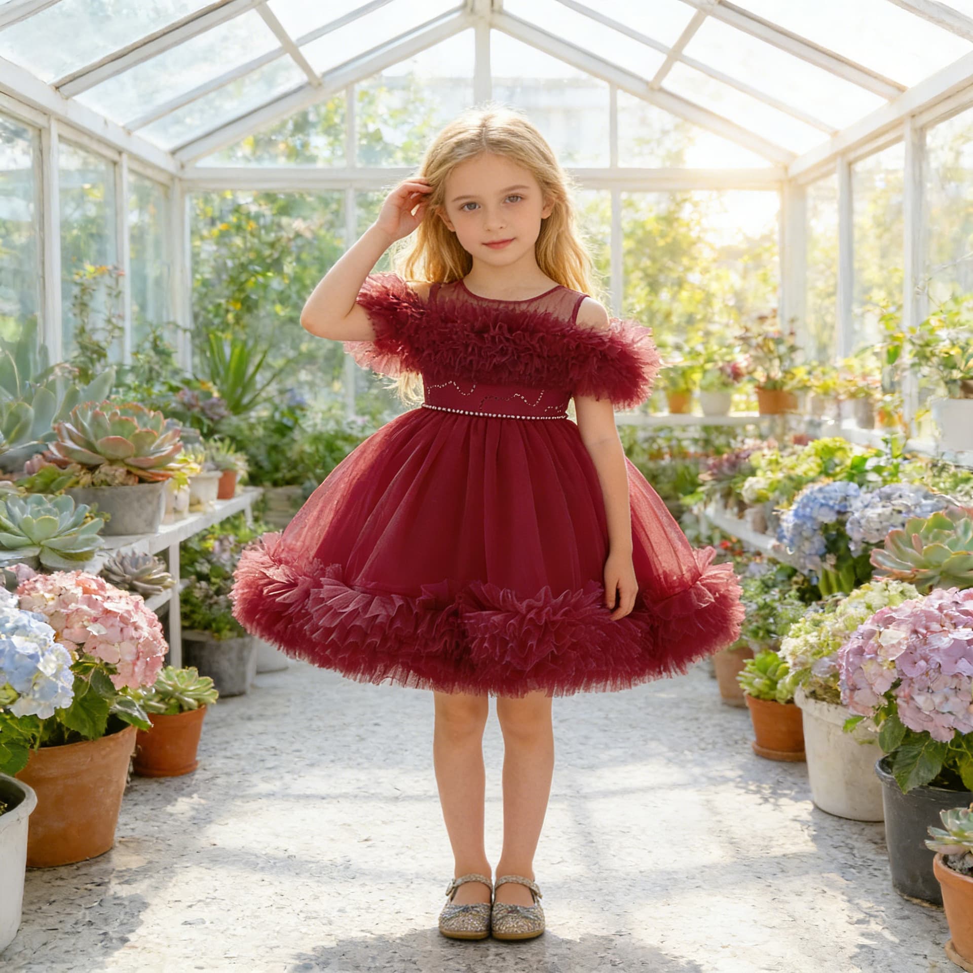 Amazon Girls Princess Dress One-Shoulder Ruffled Tulle Tutu Dress Flower Girl Wedding Evening Gown Kid Dress