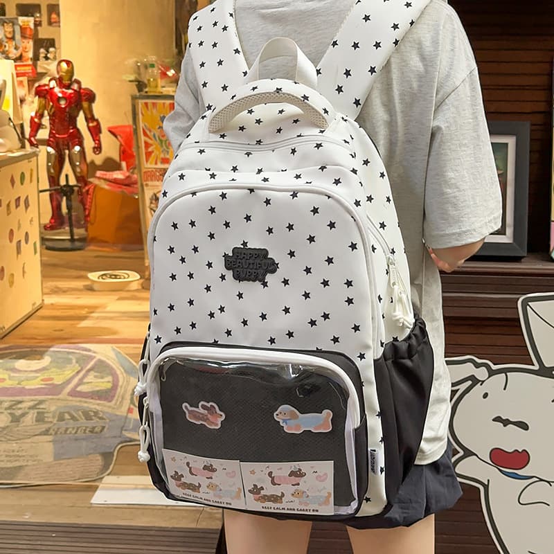 Versatile Japanese Five-Point Star Polka Dot Children Boys Girls New Korean Style Backpack Large Capacity Cute Outing Pain Bag Backpack