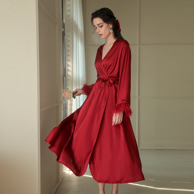 Bride's morning robe, women's feather nightgown, wedding makeup, bridesmaids' wedding kimono, satin long bathrobe.