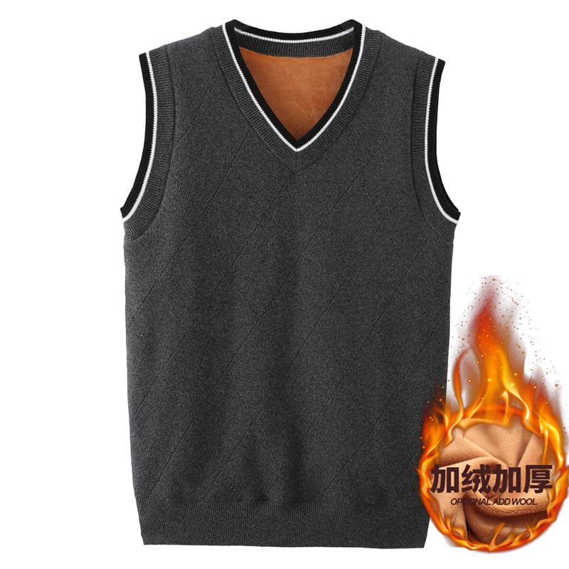 Thickened Fleece-Lined Sleeveless Knit Sweater Vest for Men, Autumn and Winter Warm Wool Vest, Knit Cardigan