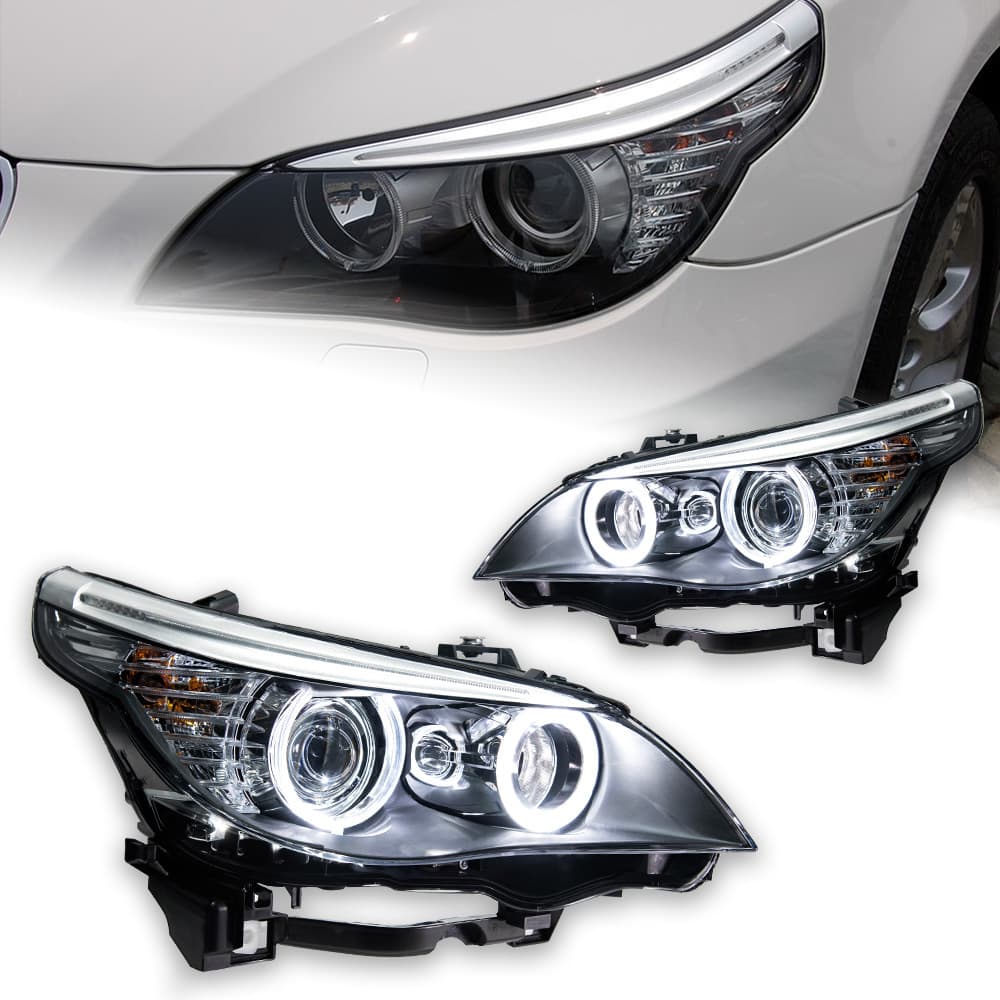 Angel Eye Bi-Xenon Projector Headlight Assembly with LED Turn Signal for BMW 5 Series E60 2003-2010