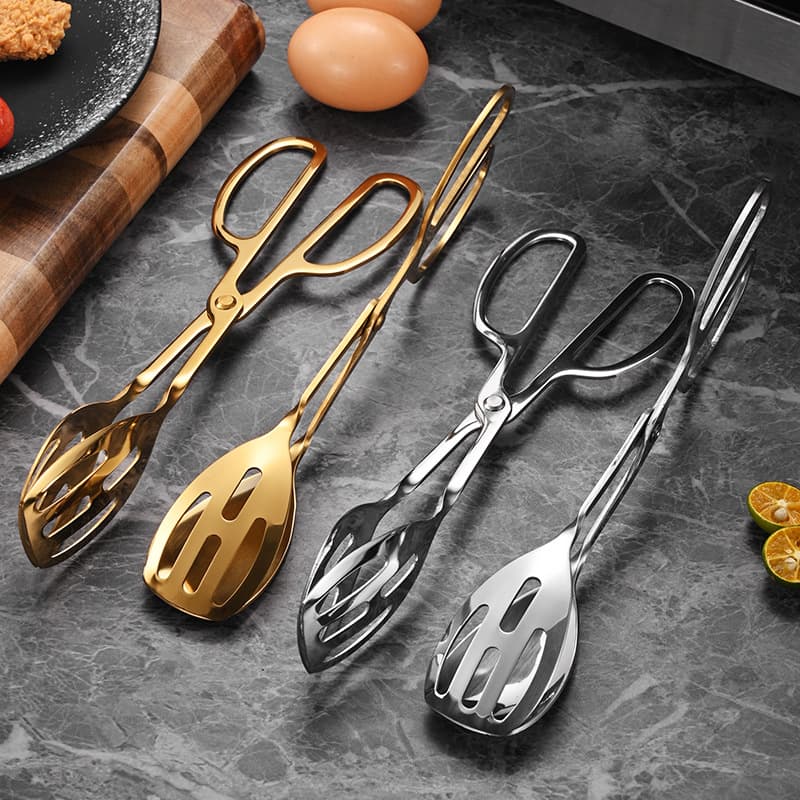 Stainless Steel Food Tongs, Salad Tongs, Thickened Hotel Bread Tongs, BBQ Tongs, Steak Tongs, Titanium-Plated Buffet Tongs