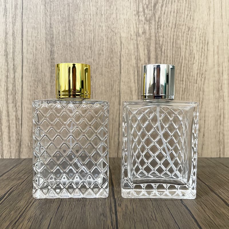 Spot B012-100ml square flat bottle grid glass bottle spray bottle perfume bottle sub-bottle large bottle empty bottle