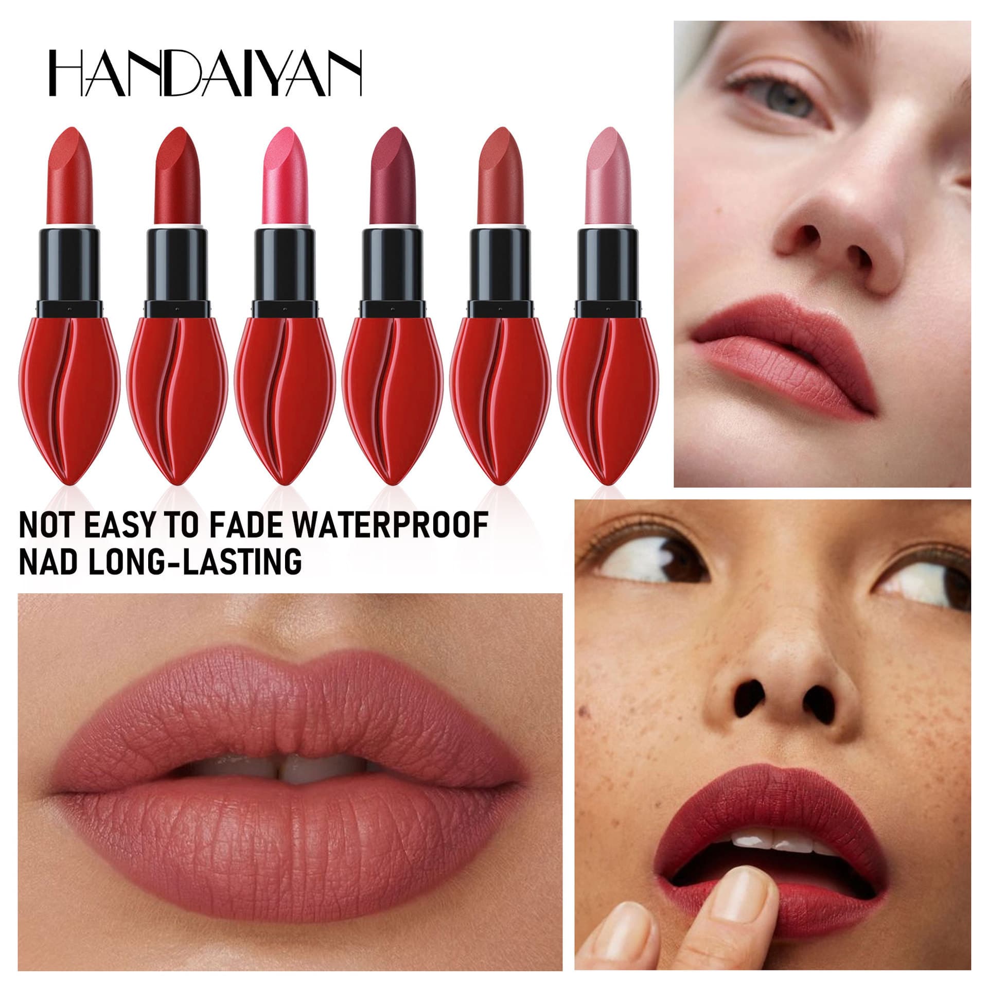 Cross-border matte lipstick HANDAIYAN lipstick wholesale easy to color waterproof non-stick cup 6 colors lipstick
