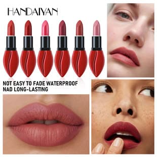 Cross-border Matte Lipstick HANDAIYAN Lipstick Wholesale Easy to Color Waterproof Non-stick 6 Colors Lip Shape Lipstick