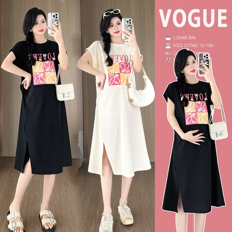Maternity Summer Short Sleeve T-Shirt Dress Loose Fit Casual Dress for Petite Women