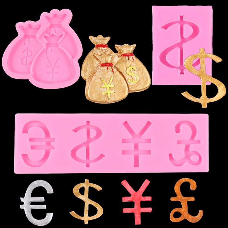 DIY Silicone Mold for Chocolate, Candy, Fondant Cake Decorations with Multiple Currency Symbol Patterns