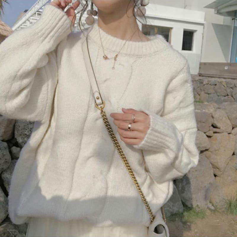 Lazy soft girl gentle wind soft milk blue sweater top Japanese soft waxy twist sweater for women autumn and winter loose outer wear