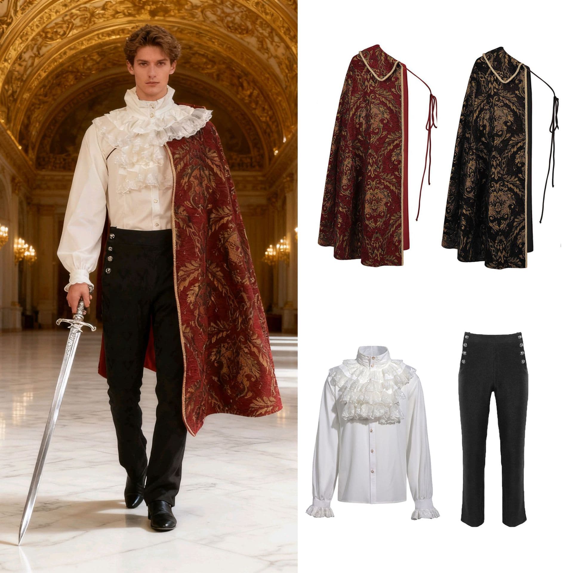 New Medieval Renaissance Noble Tudor King Costume Cape RenFaire Shirt Cloak