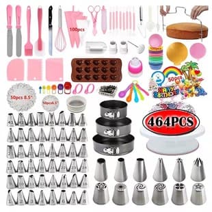 Factory Custom 464-Piece Cake Turntable Set Cake Piping Nozzles Non-Stick Baking Pans Muffin Cups Baking Tools