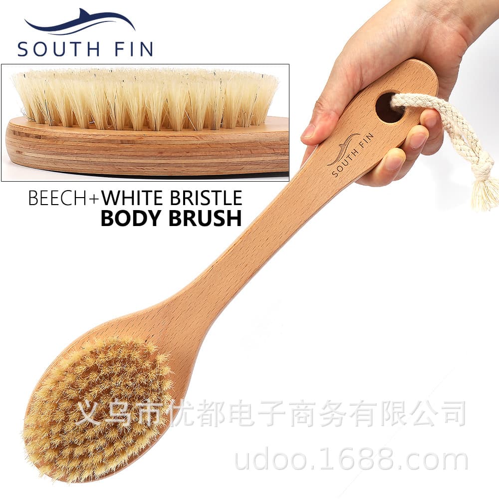 Multi-layer Beech Wood White Bristle Body Care Dry Wet Brush for Bathing, Shower, and Massage to Reduce Cellulite