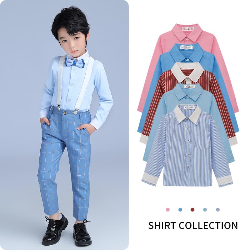 New Korean style long-sleeved children's shirt, boys' pure white cotton shirt, toddler shirt, collared children's clothing, wholesale.