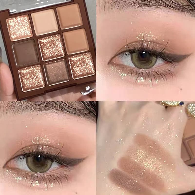 Helen Beauty Nine-Color Eyeshadow Palette Earth Tone Milk Tea, Pearl Matte Fine Shimmer, Student-Friendly Nine-Grid Affordable Makeup