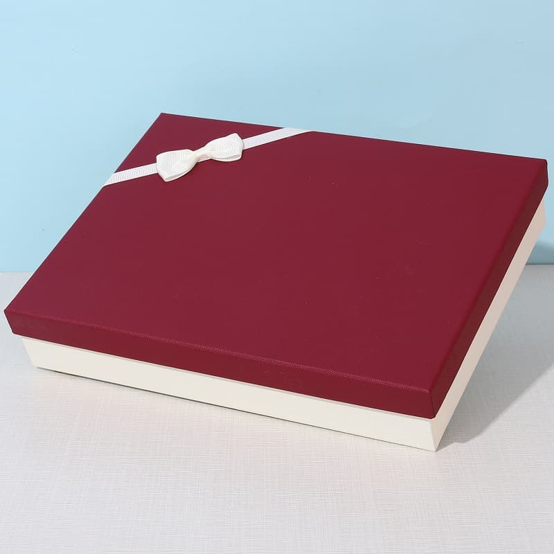 Burgundy gift box in stock simple bow gift box heaven and earth cover Valentine's Day gift packaging box scarf gift box