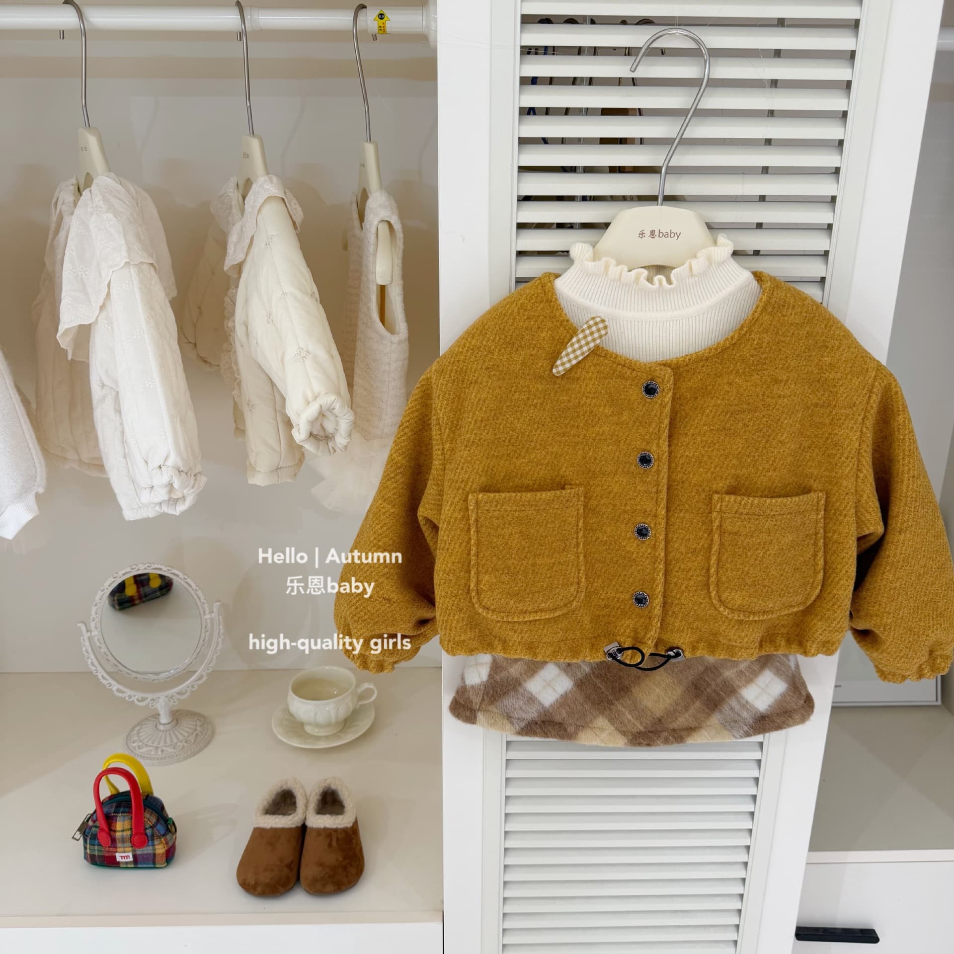[Leen Children's Clothing] Original Design Winter Girls' Small Fragrant Style Velvet Cardigan Jacket Plaid Skirt Suit