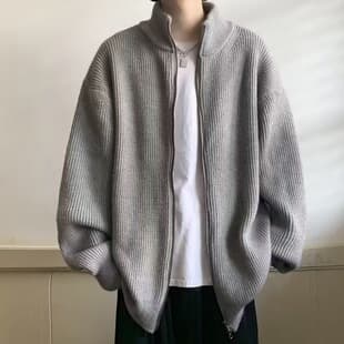 Factory Direct Cardigan Sweater for Men Autumn Winter Japanese Retro Loose Knitwear Zip-Up Style