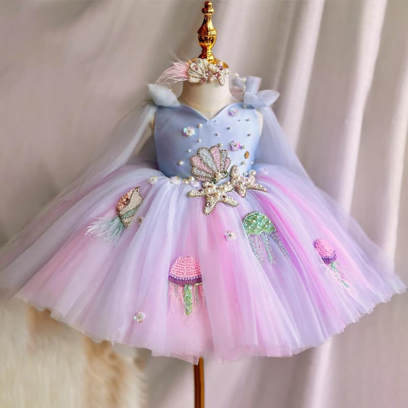 Girls Summer Dress 2026 New Piano Performance Cute Children Tutu Gown Birthday Princess Dress