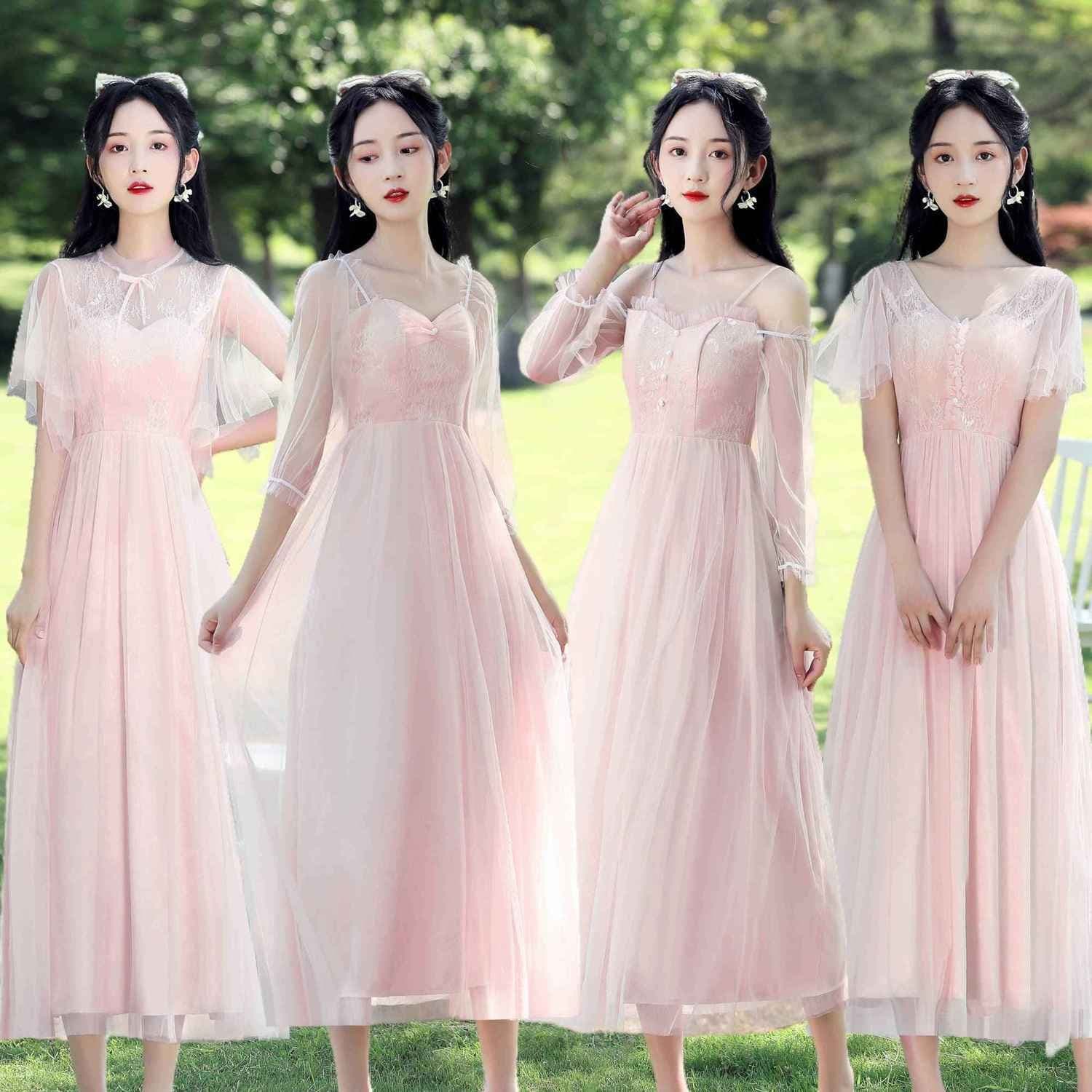 Bridesmaid Dress Long 2026 Spring Summer New Collection Sisterhood Long Skirt Gray Slim Fit Graduation Host Choir Performance