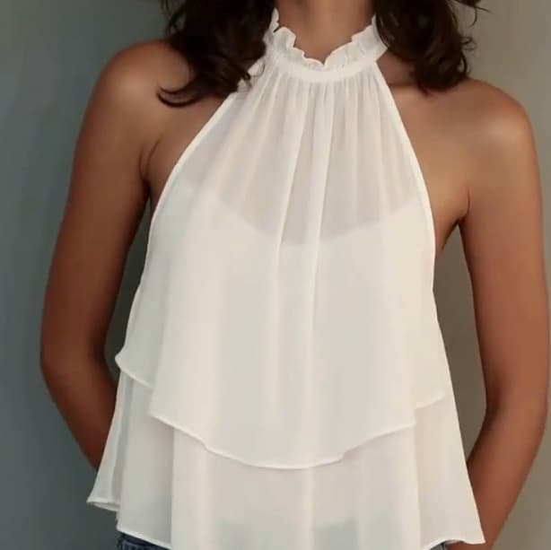 In-Stock 2026 Cross-Border Amazon European, American, and Korean Style Sleeveless Halter Neck Ruched Decorative Neckline Layered Cut Shirt for Women