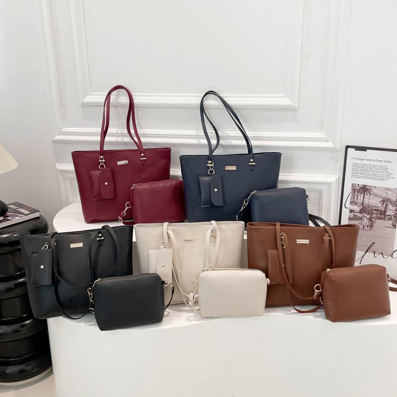 Three-piece bag set, simple large-capacity tote bag, 2025 spring new fashion commuter handbag, textured shoulder bag