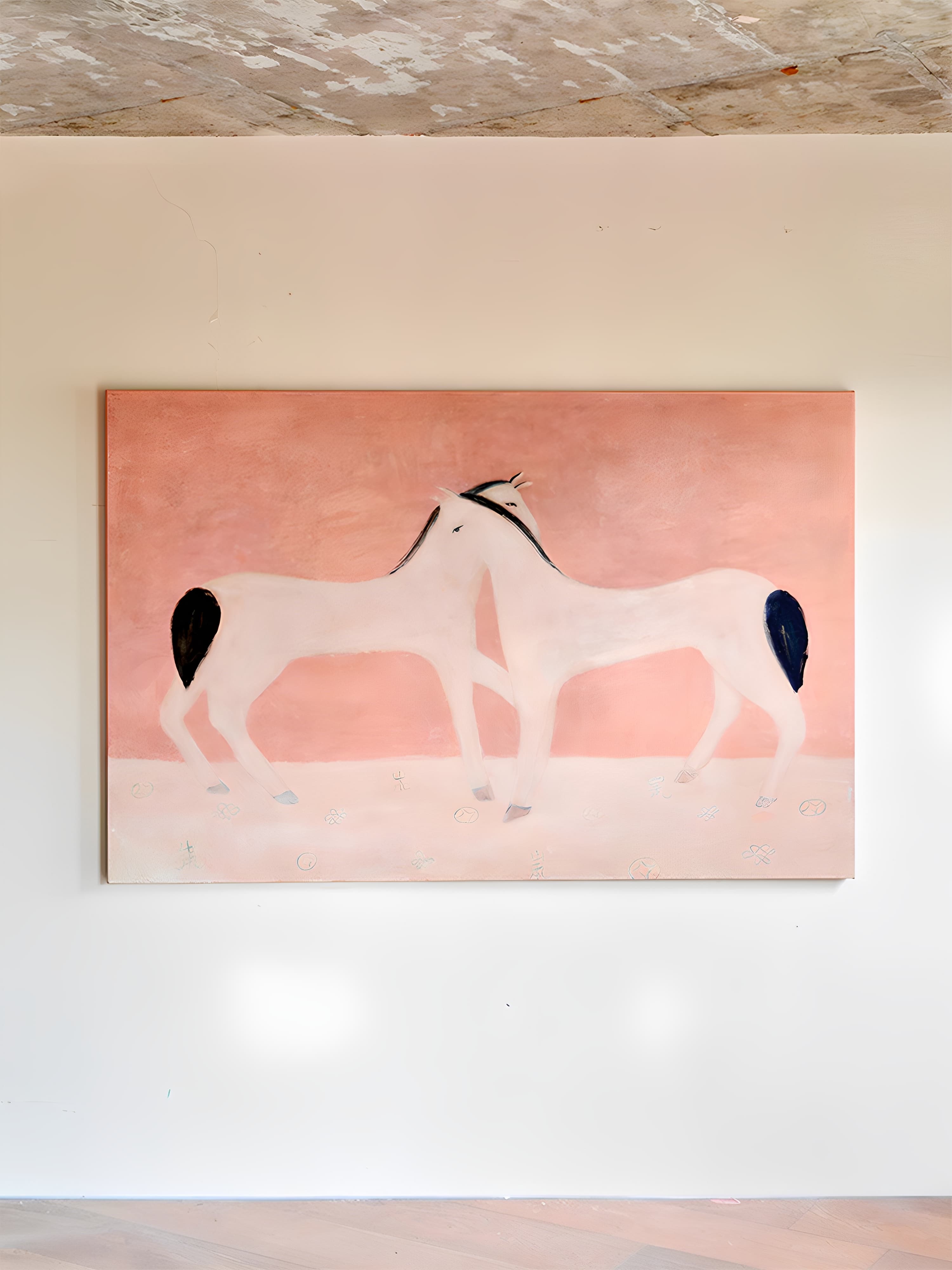 Chang Yu Double Horses New Chinese Vintage Living Room Decorative Painting - Symbol of Success and Good Fortune, High-End Wall Art for Bedroom and Entryway