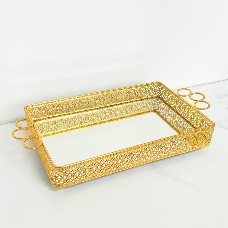Light Luxury Creative Coffee Table Tray, Household Living Room Fruit Plate, Tea Cup and Snack Storage, Mirror Glass Metal Tray