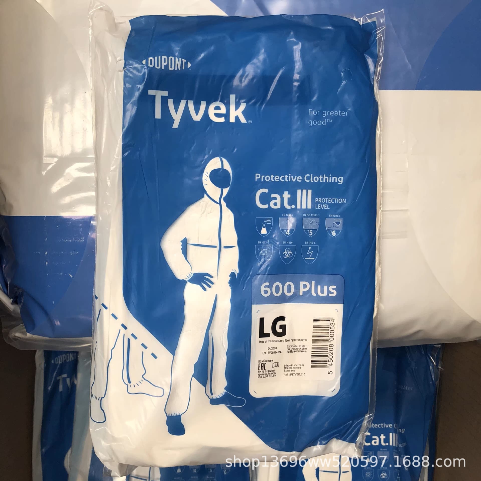 Dupont 600 Plus 1422A Tyvek Disposable Protective Suit Tape-Sealed Isolation Gown, Breathable and Lightweight