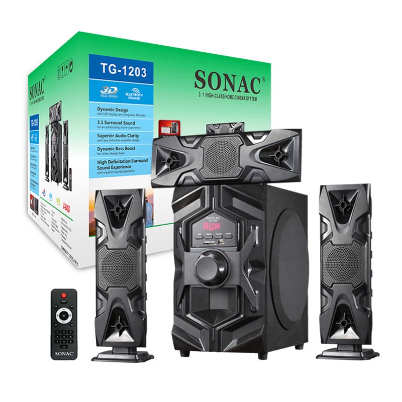 3.1 Soundbar with Remote Control Subwoofer Bluetooth FM SONAC TG-1203 Export English Packaging