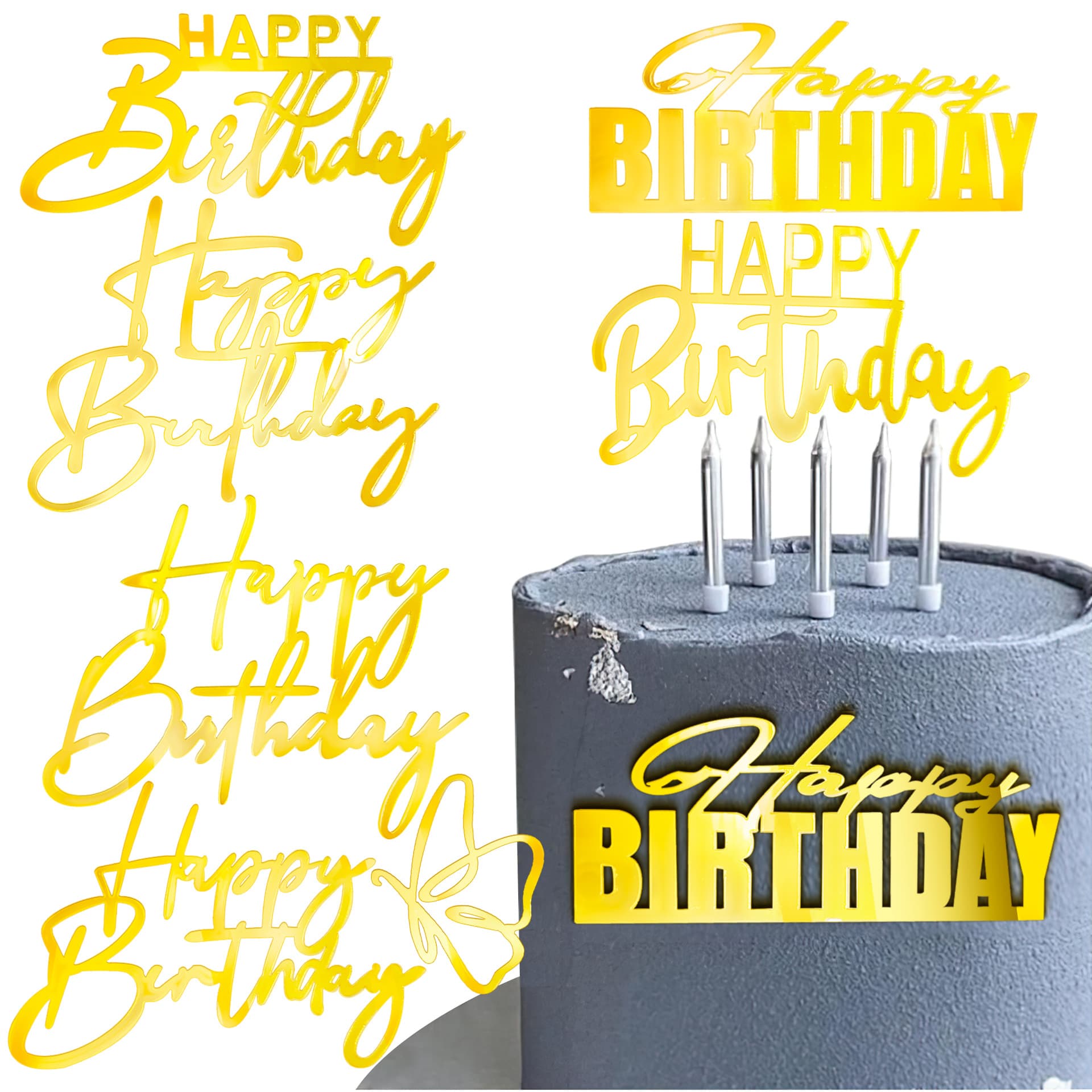 Happy Birthday Cake Topper, Acrylic Side Decoration, Birthday Party Supplies