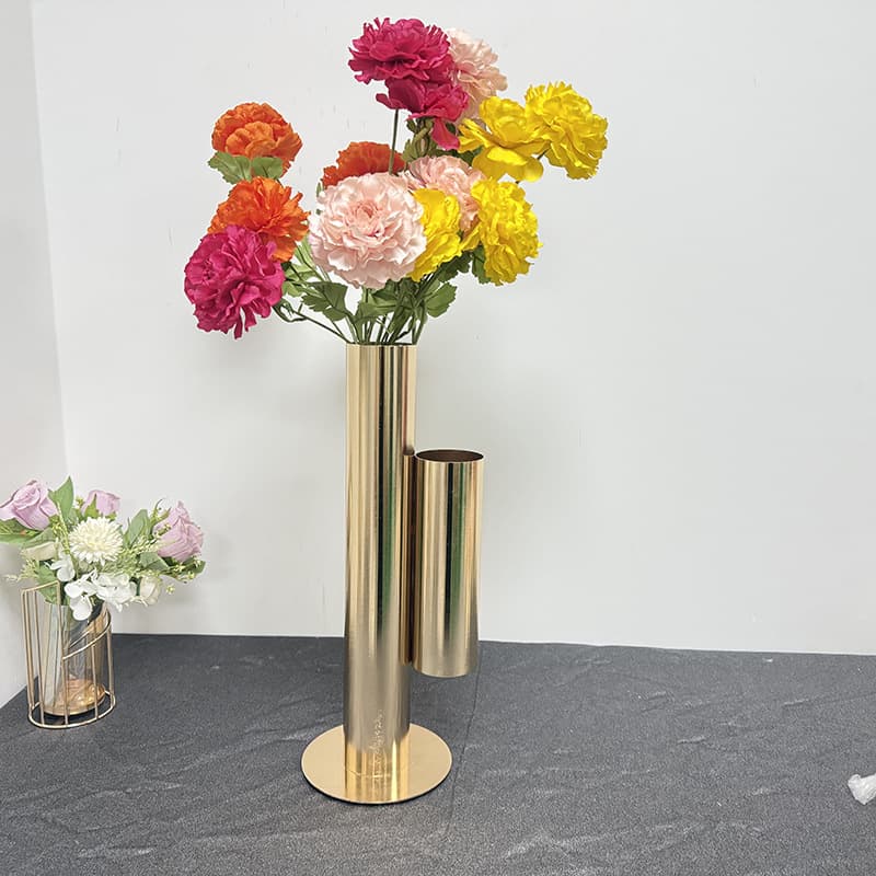 Wedding vase golden metal floor-standing vase modern light luxury decorative flower vessel wedding hotel model room living room display