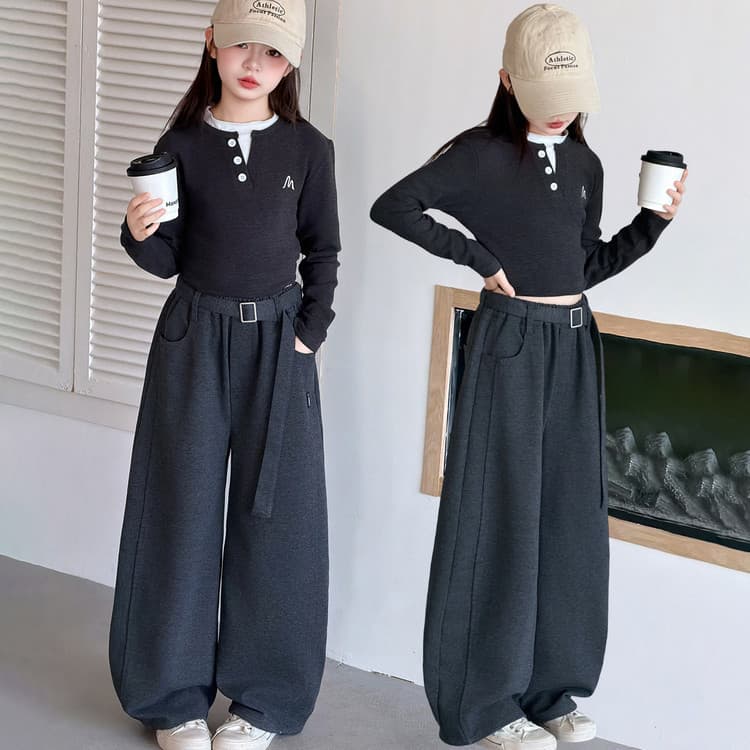 Girls Fake Two-Piece Top with Soft Camel Wool Pants Set 2026 Autumn New Big Kid Loose Wide-Leg Pants Two-Piece Trendy