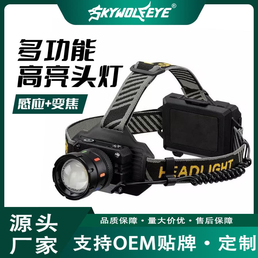 New Cross-border White Laser LED Telescopic Zoom Headlamp, Bright Outdoor Fishing Long Battery Life Multi-functional Headlight
