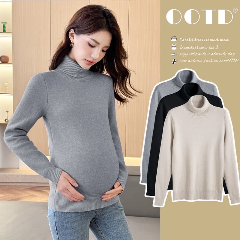Real Shot In Stock Autumn/Winter New Warm Fleece-Lined Thickened Maternity Base Layer High Neck Inner Wear Top