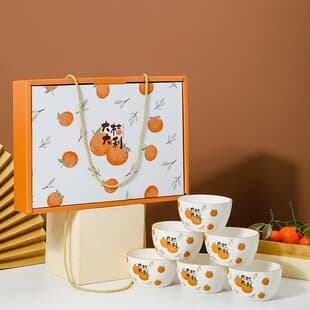 Auspicious Ceramic Bowl Set Creative Gift Box Opening Event Souvenir Ceramic Tableware Gift Box Bowl Set
