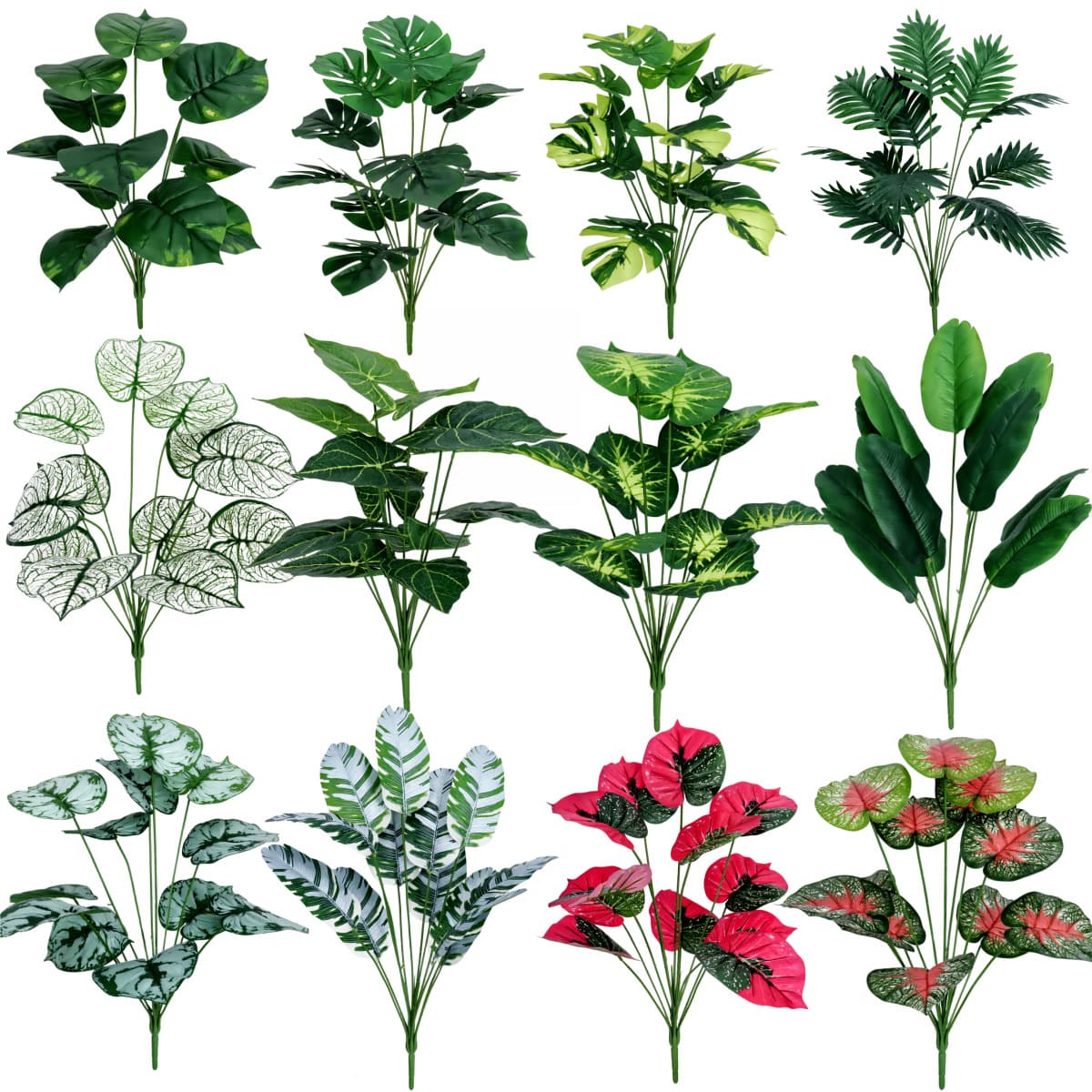 Cross-border Hot-selling Artificial Green Plants 18-head 12-head Monstera Leaves Outdoor Garden Plant Wall Home Decorative Ornaments Fake Flowers