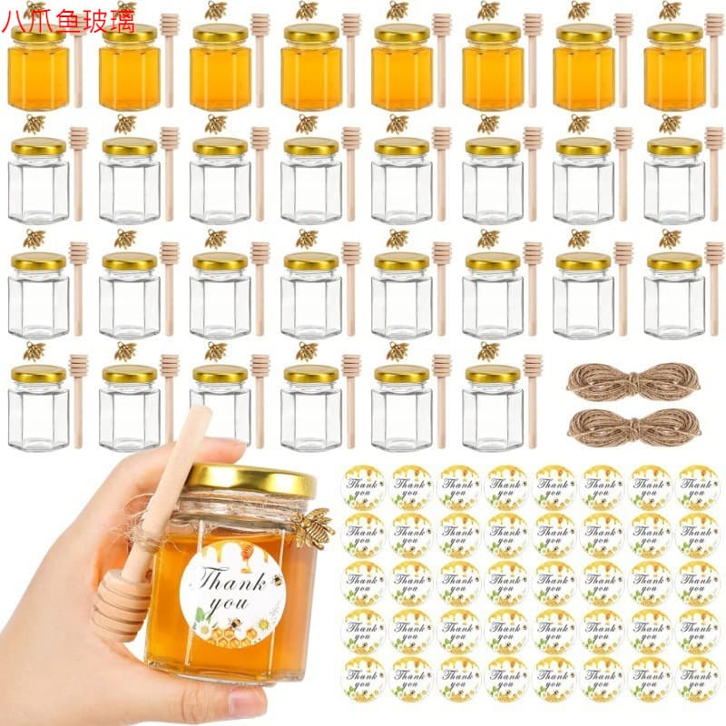 Amazon glass sealed jar glass jam bottle 45ml hexagonal honey jar 25ml glass honey bottle sub-bottling bottle